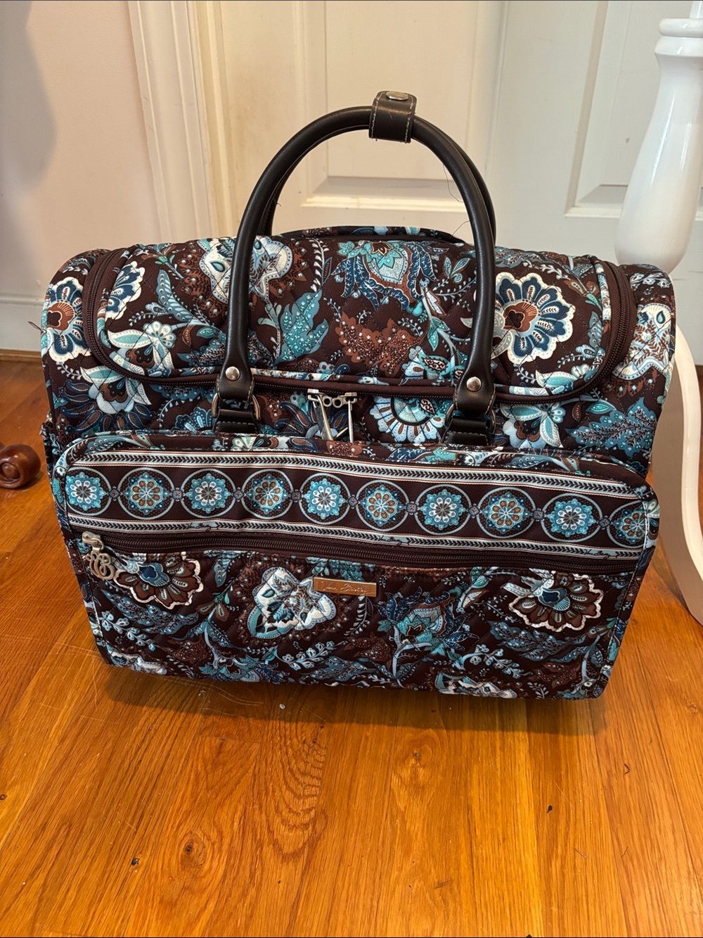 Vera Bradley Brown & Teal Quilted Rolling Luggage